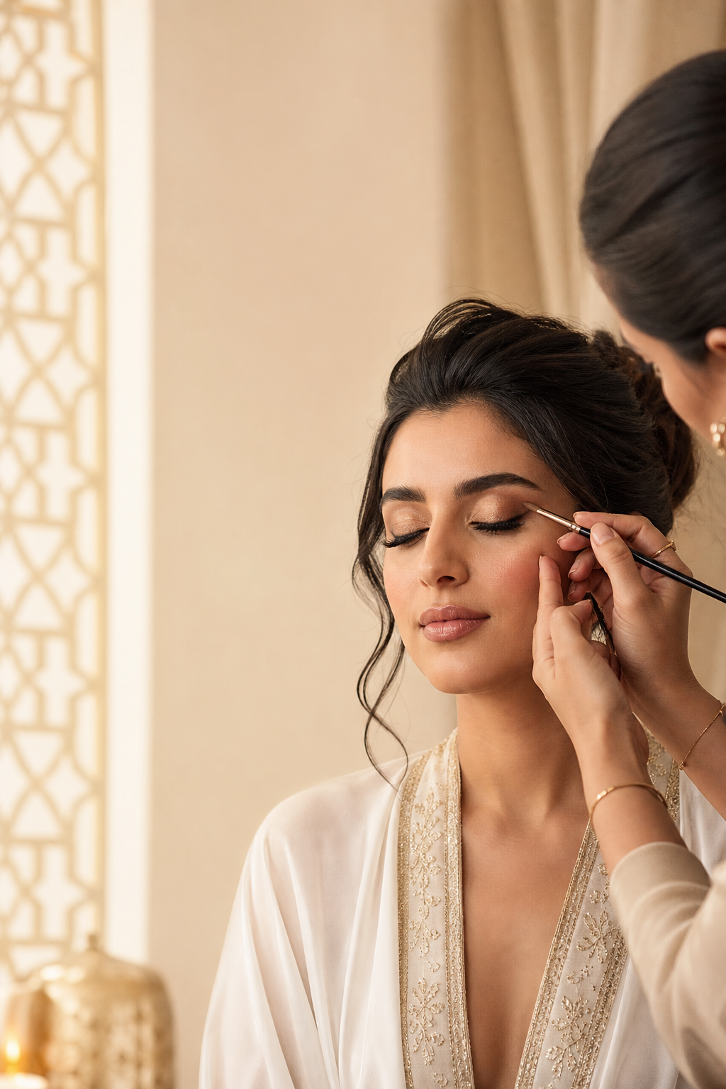Elegant bridal makeup application
